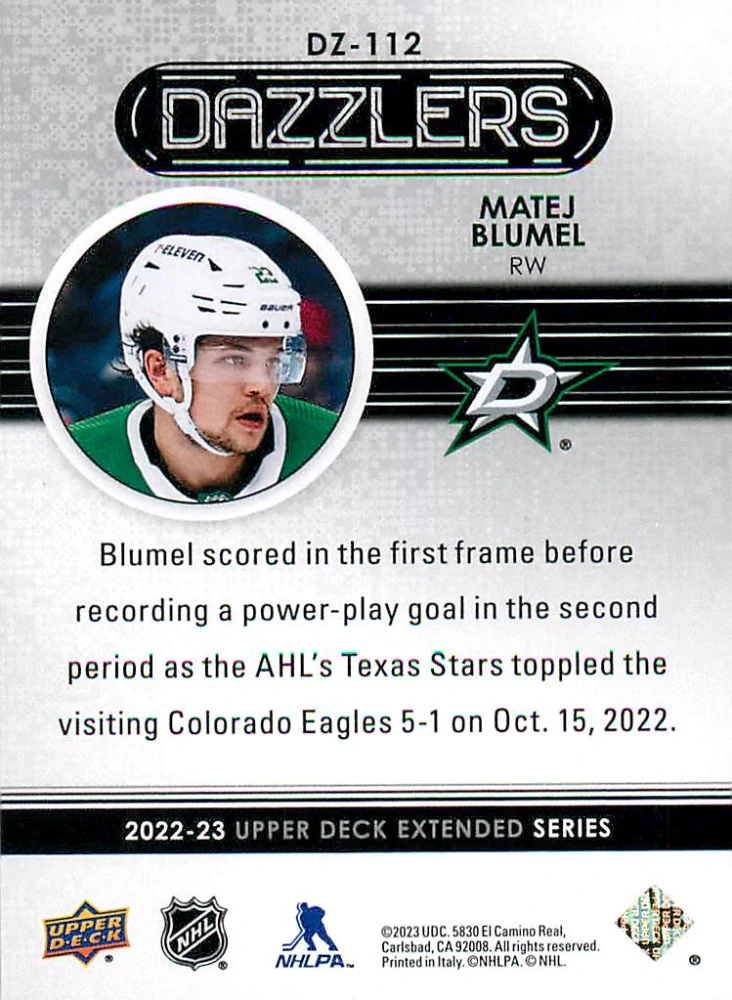 2022-23 UD Extended Series - Matěj Blumel - Dazzlers Green #DZ-112