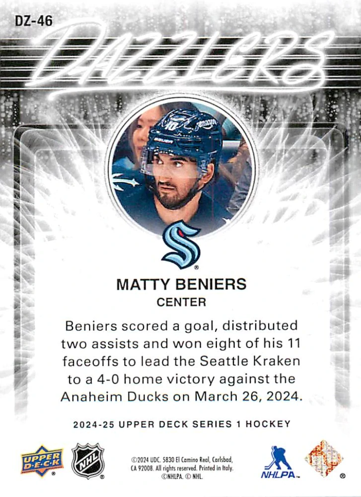 2024-25 UD Series 1 - Matty Beniers - Dazzlers Blue #DZ-46