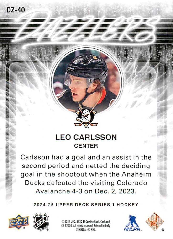 2024-25 UD Series 1 - Leo Carlsson - Dazzlers Blue #DZ-40