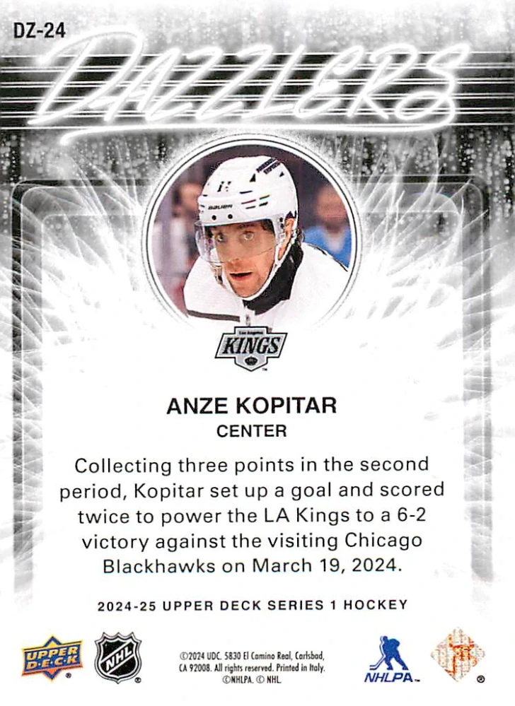 2024-25 UD Series 1 - Anze Kopitar - Dazzlers Blue #DZ-24