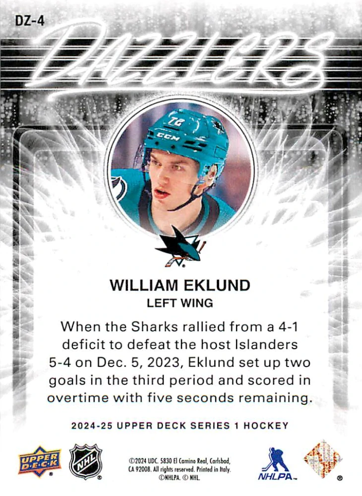 2024-25 UD Series 1 - William Eklund - Dazzlers Blue #DZ-4