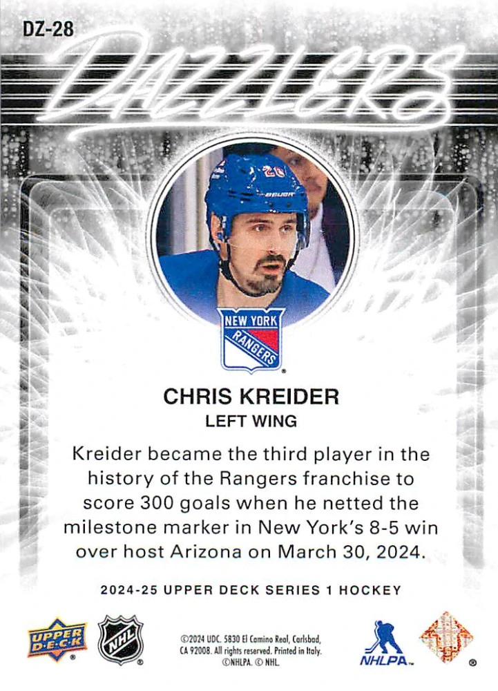 2024-25 UD Series 1 - Chris Kreider - Dazzlers Blue #DZ-28