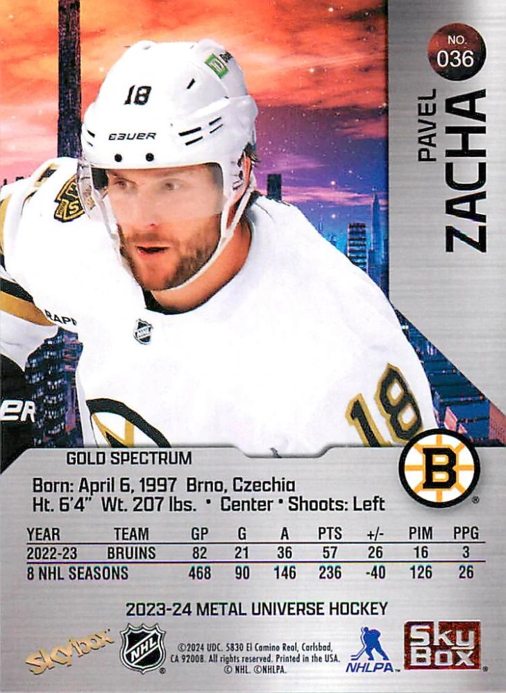 2023-24 UD Skybox Metal Universe - Pavel Zacha - Gold Spectrum FX #036 