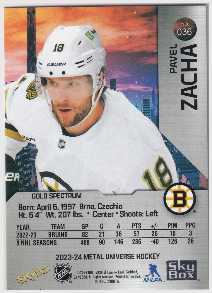 2023-24 UD Skybox Metal Universe - Pavel Zacha - Gold Spectrum FX #036