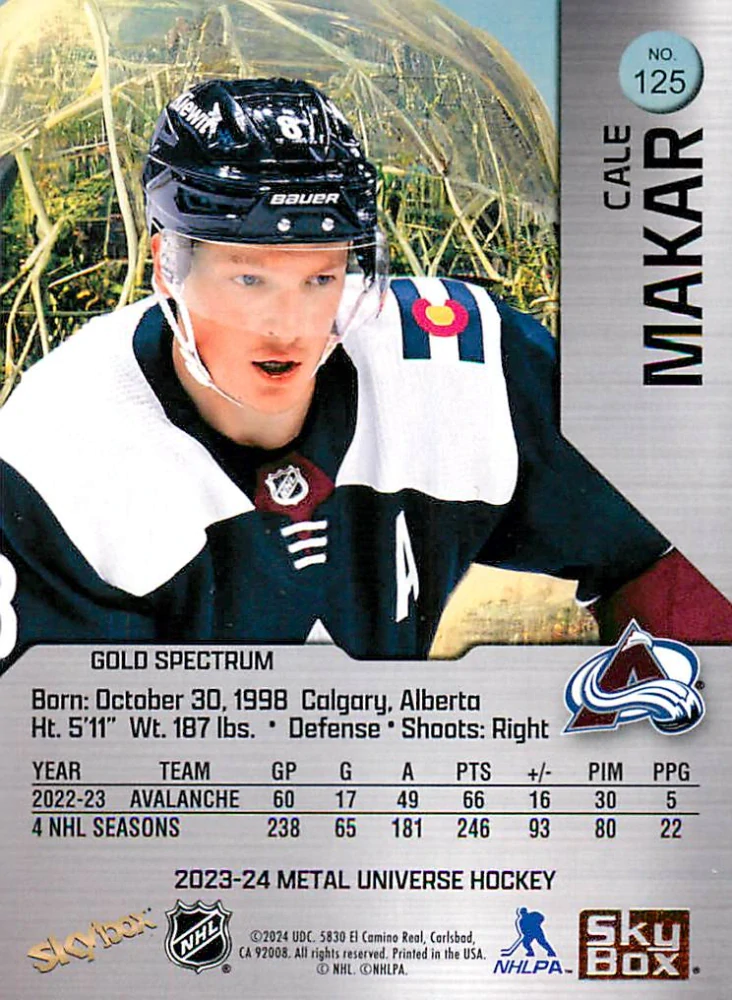 2023-24 UD Skybox Metal Universe - Cale Makar - Gold Spectrum FX #125