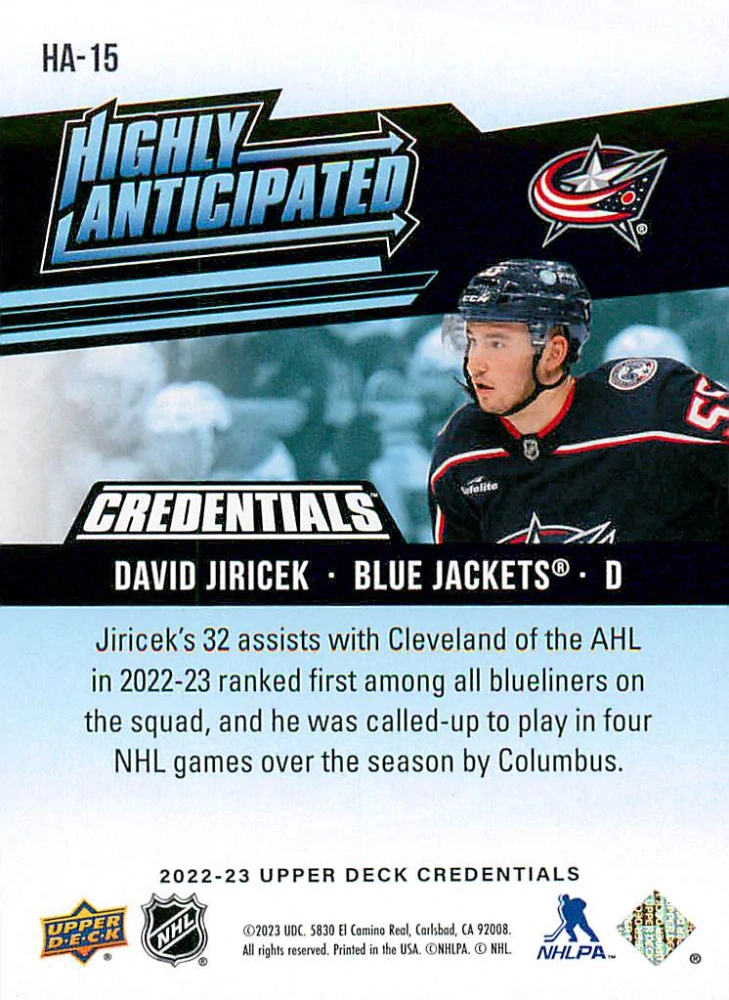 2022-23 UD Credentials - David Jiříček - Highly Anticipated #HA-15