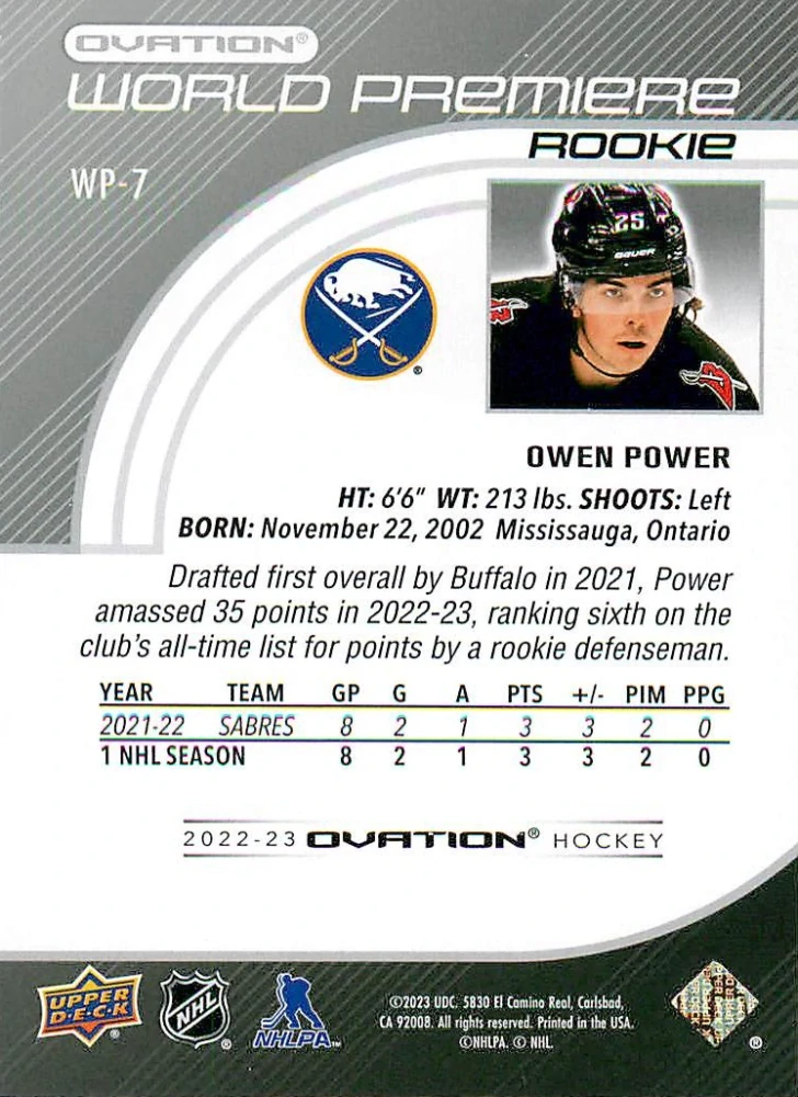 2022-23 UD Ovation - Owen Power - World Premiere Rookie #WP-7