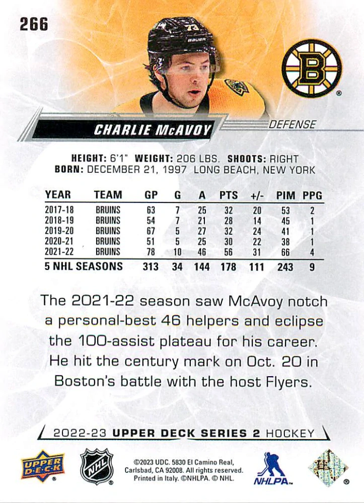 2022-23 UD Series 2 - Charlie McAvoy #266