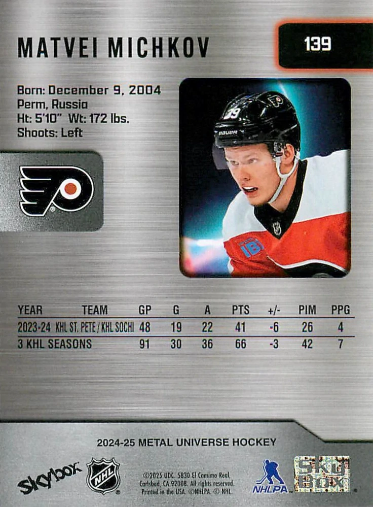 2024-25 UD Skybox Metal Universe - Matvei Michkov - Rookie #139