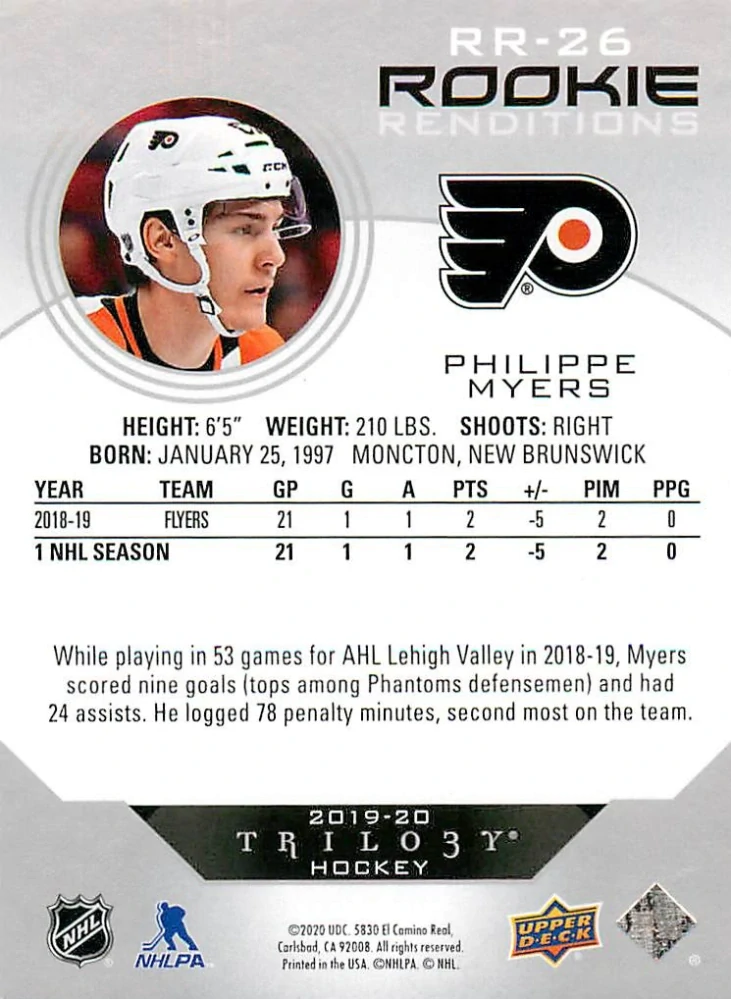 2019-20 UD Trilogy - Philippe Myers - Rookie Renditions #RR-26