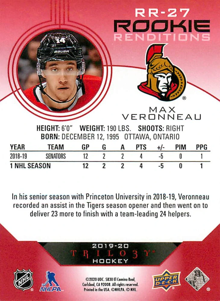 2019-20 UD Trilogy - Max Veronneau - Rookie Renditions Red Foil /799 #27
