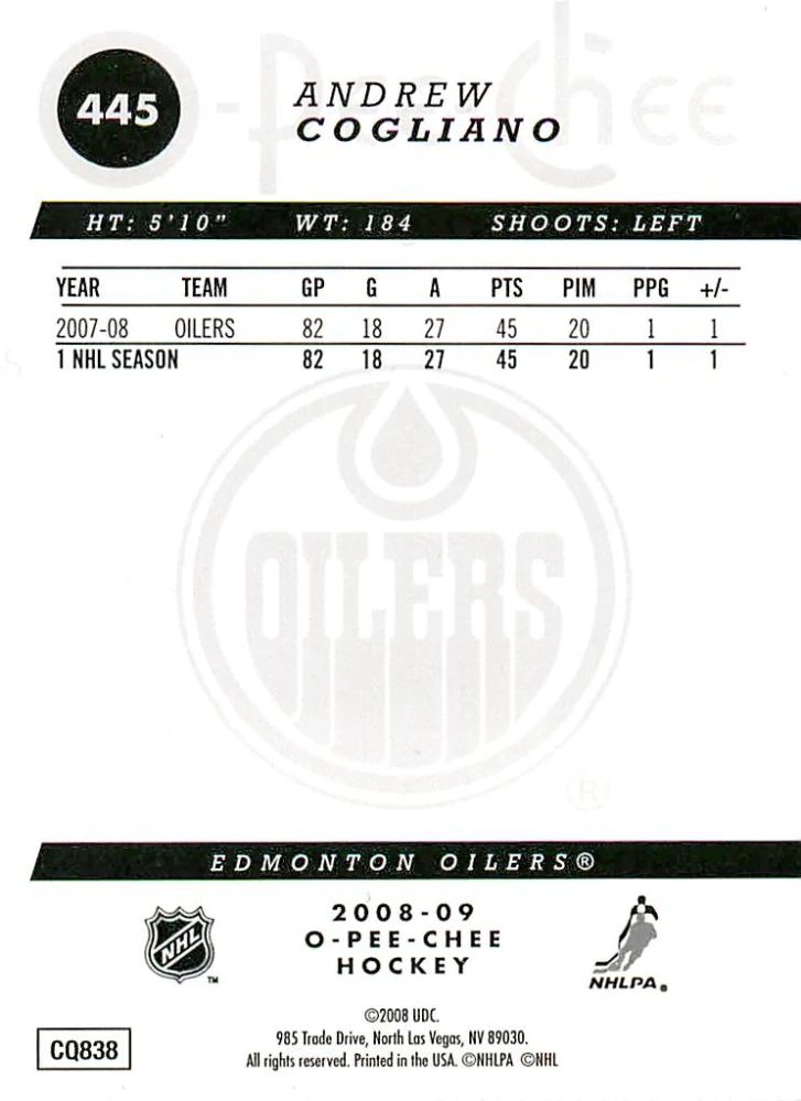 2008-09 UD O-Pee-Chee - Andrew Cogliano - Rainbow Foil #445
