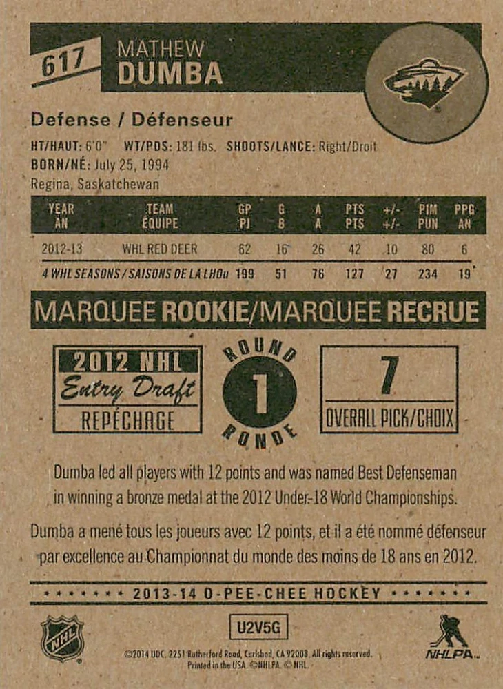 2013-14 UD O-Pee-Chee - Mathew Dumba - Marquee Rookies #617
