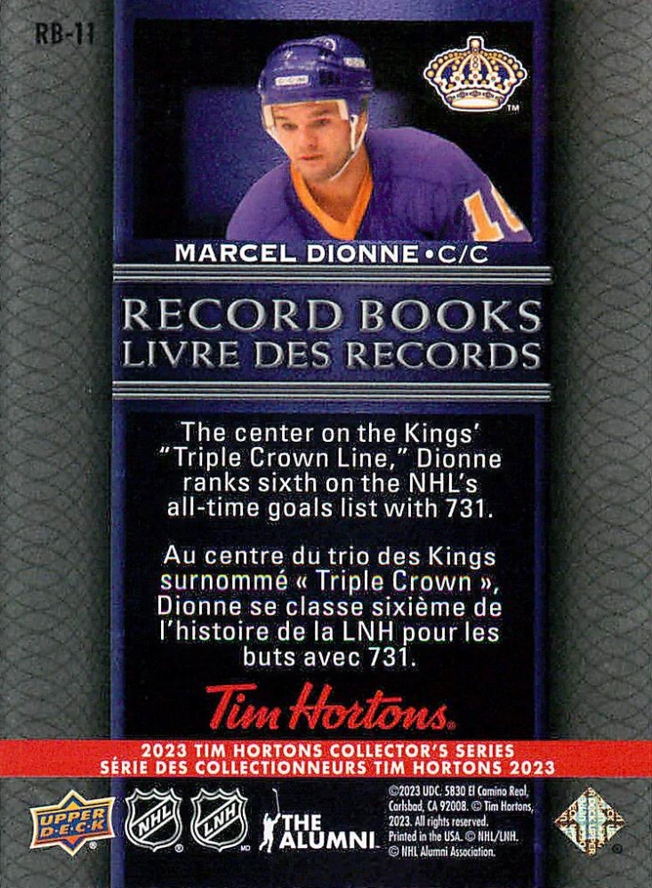 2022-23 UD Tim Hortons Legends - Marcel Dionne - Record Books #RB-11