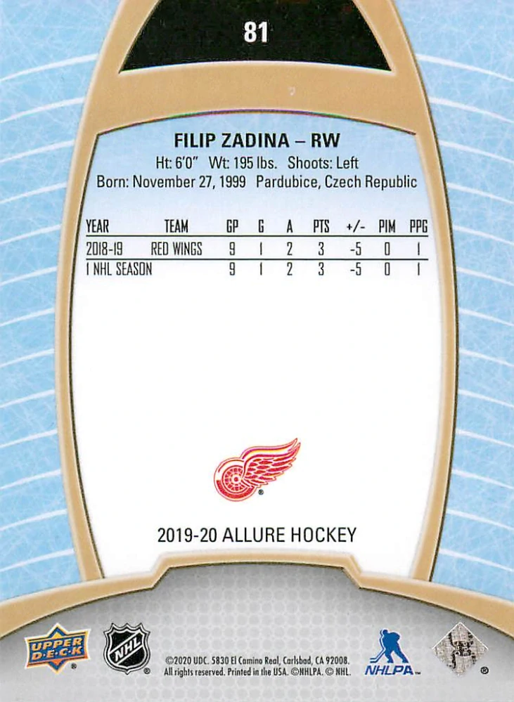 2019-20 UD Allure - Filip Zadina #81
