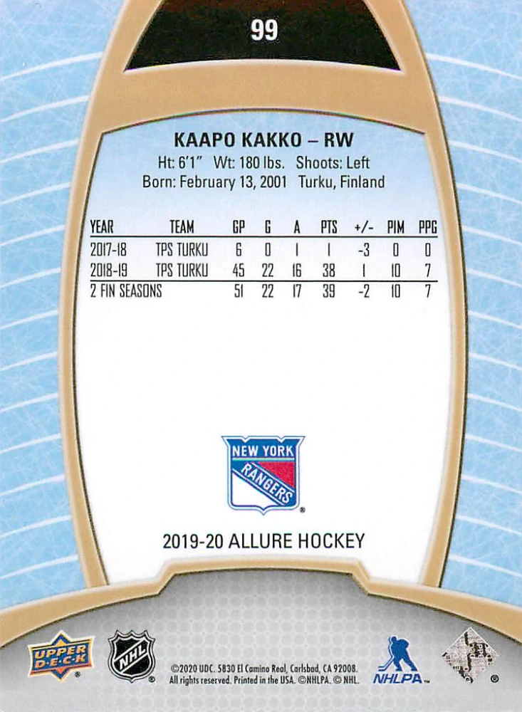 2019-20 UD Allure - Kaapo Kakko #99