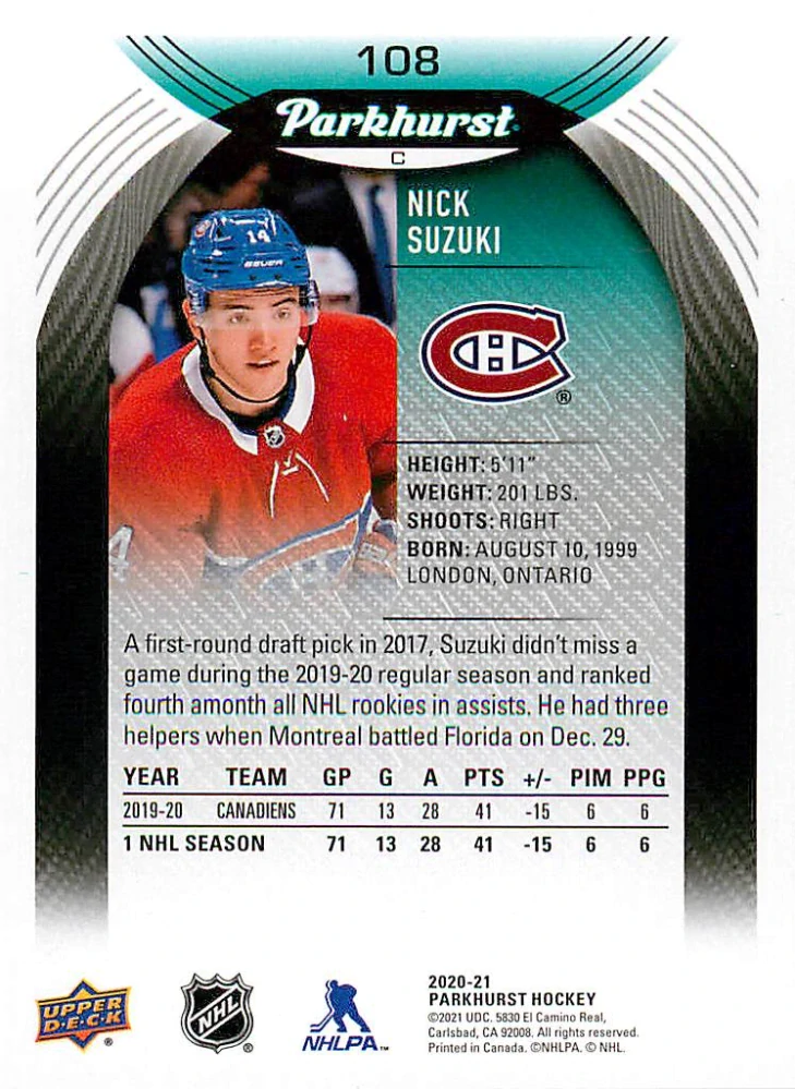 2020-21 UD Parkhurst - Nick Suzuki - Silver Border #108