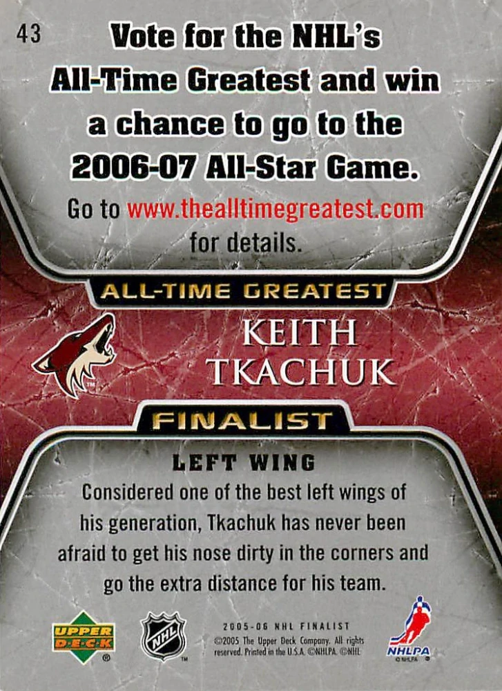 2005-06 UD NHL Finalist - Keith Tkachuk #43