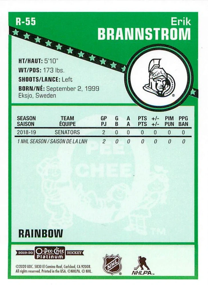 2019-20 UD O-Pee-Chee Platinum - Erik Brannstrom - Retro Rainbow #R-55