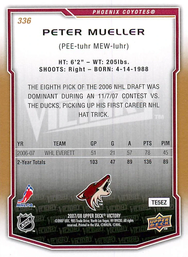 2007-08 UD Victory - Peter Mueller - Rookie #336