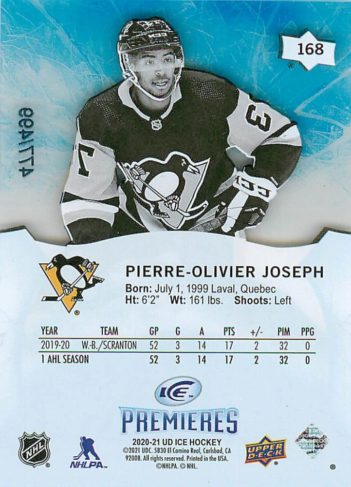 2020-21 UD Ice - Pierre-Olivier Joseph - Ice Premieres /499 #168