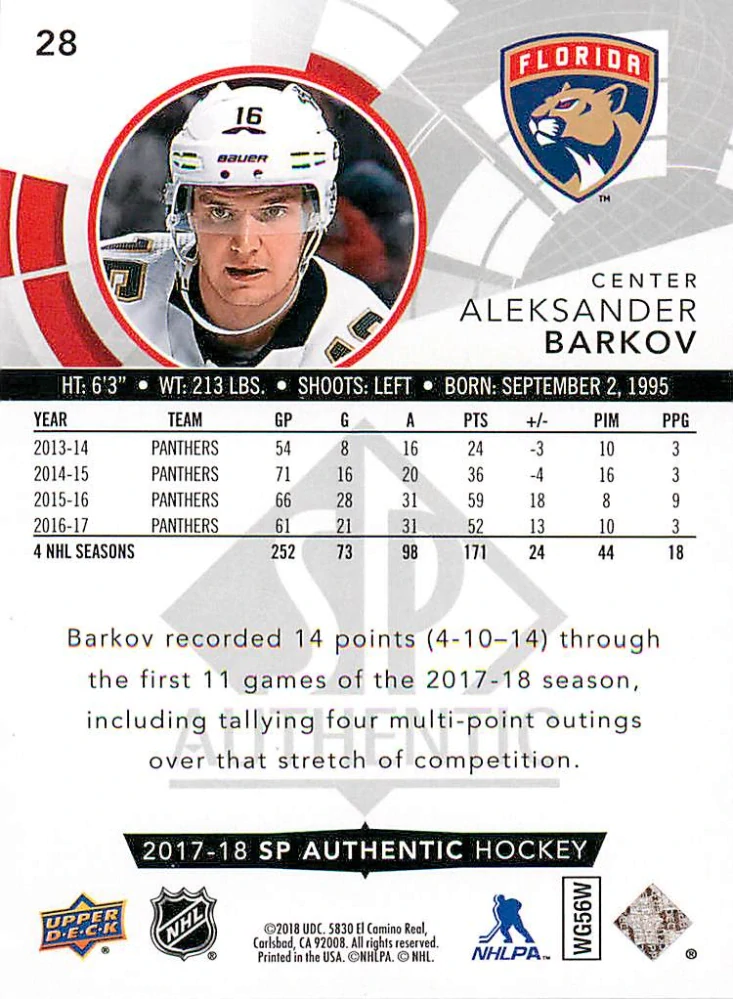 2017-18 UD SP Authentic - Aleksander Barkov - Red #28
