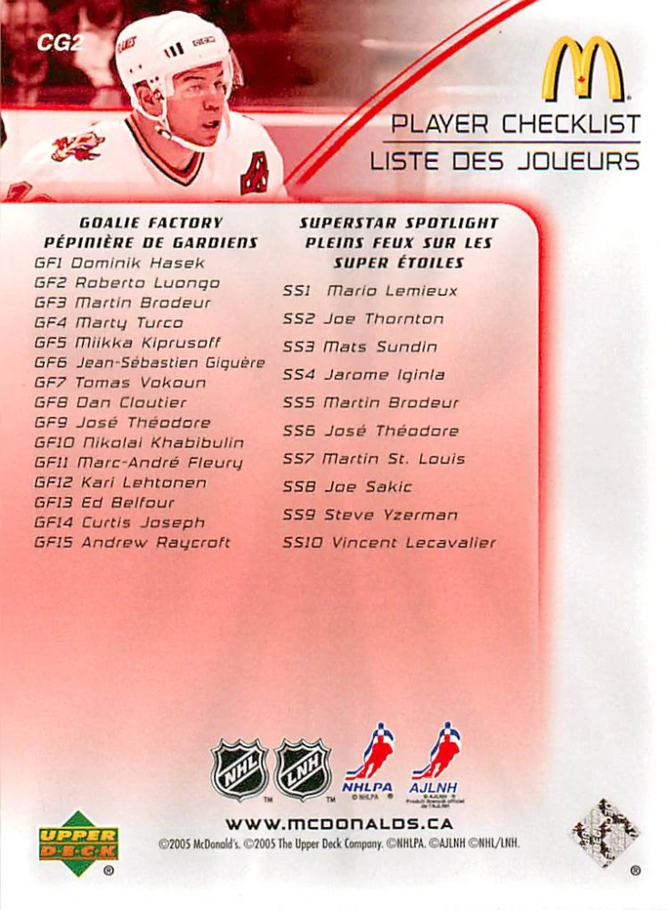 2005-06 UD McDonalds - Jarome Iginla - Checklists #CG2