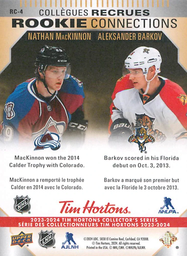 2023-24 UD Tim Hortons Greatest Duos - Nathan MacKinnon, Aleksander Barkov - Rookie Connections #RC-4