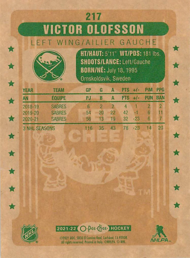 2021-22 UD O-Pee-Chee - Victor Olofsson - Retro #217
