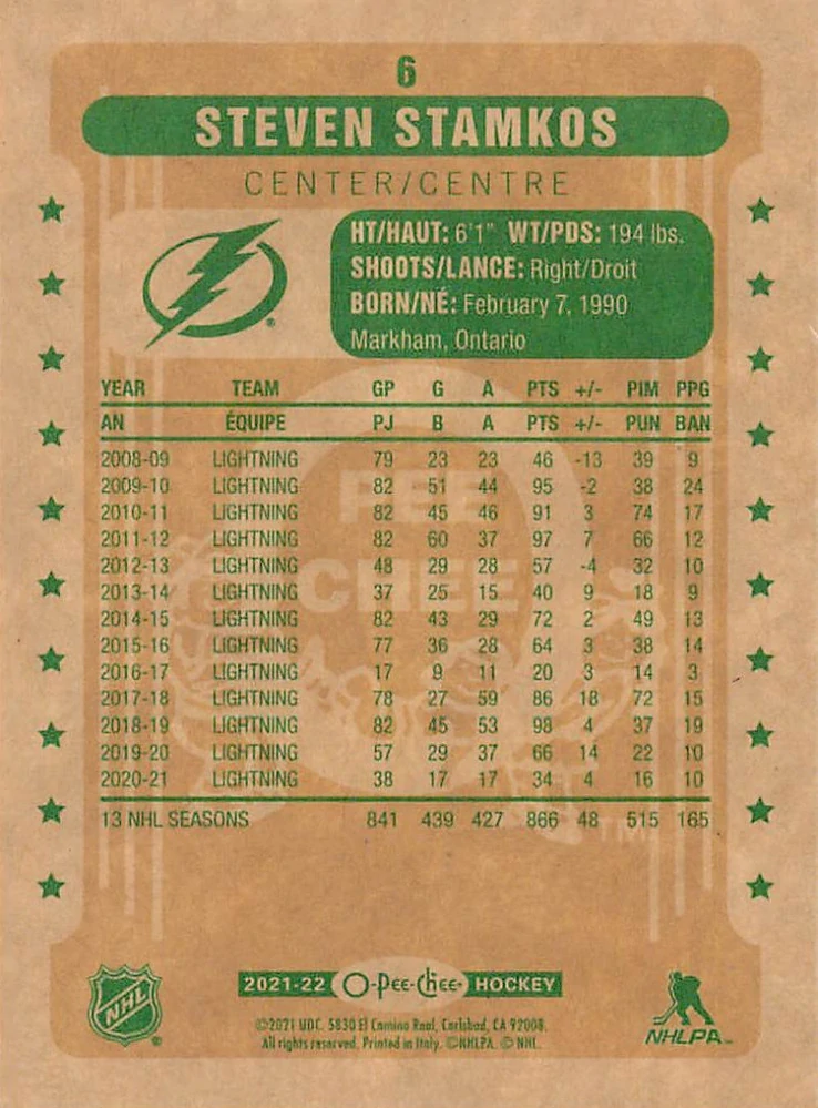 2021-22 UD O-Pee-Chee - Steven Stamkos - Retro #6