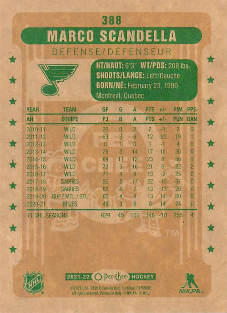 2021-22 UD O-Pee-Chee - Marco Scandella - Retro #388