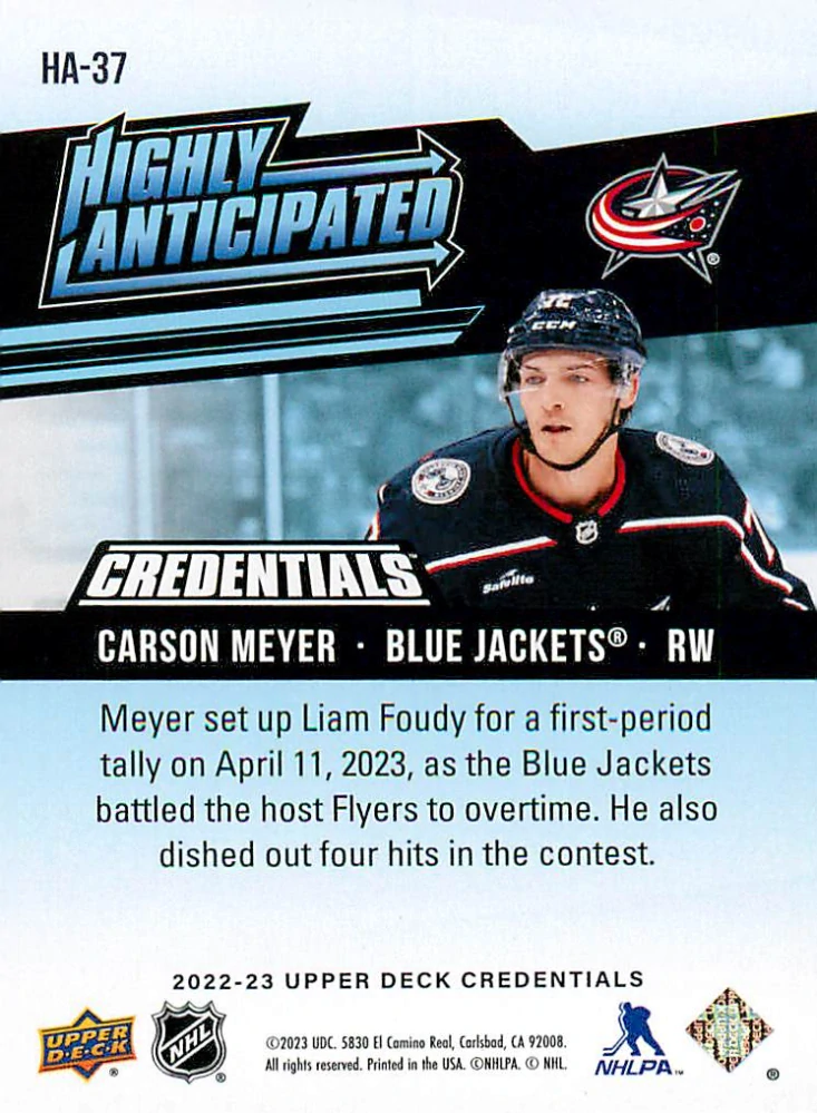 2022-23 UD Credentials - Carson Meyer - Highly Anticipated #HA-37