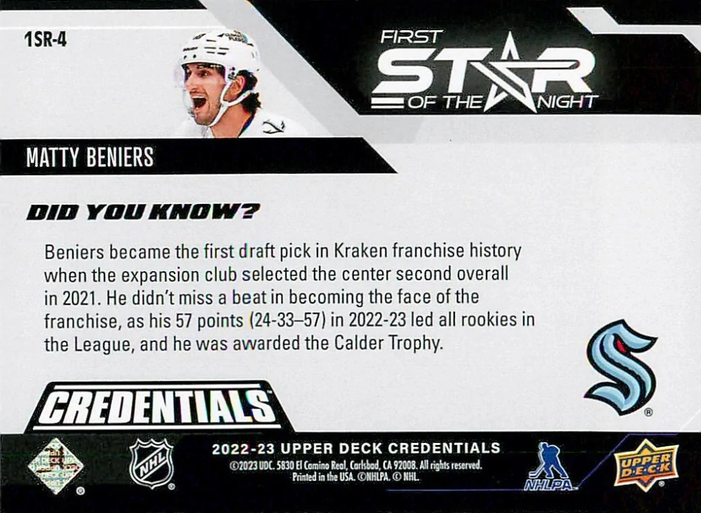2022-23 UD Credentials - Matty Beniers - First Star Of The Month #1SR-4