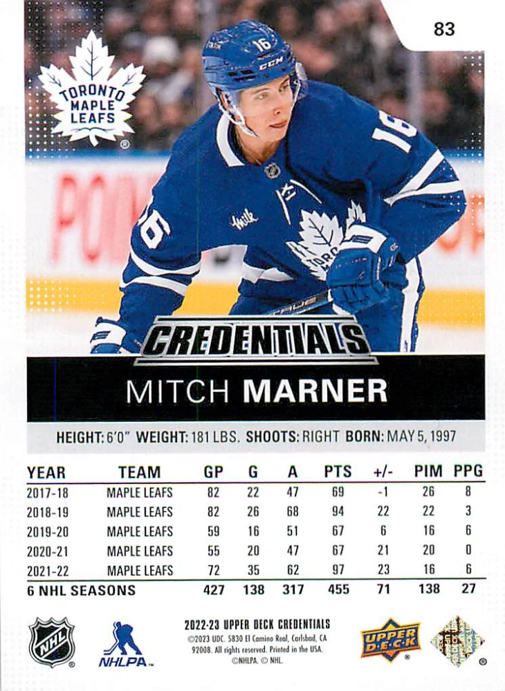 2022-23 UD Credentials - Mitch Marner #83