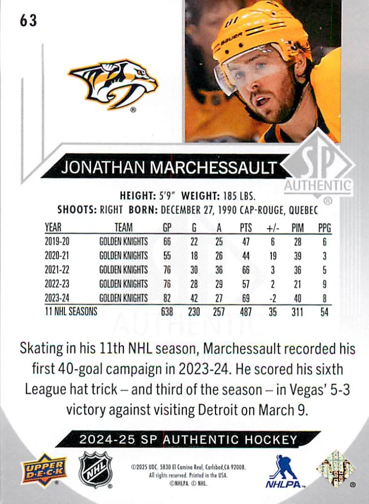 2024-25 UD SP Authentic - Jonathan Marchessault #63