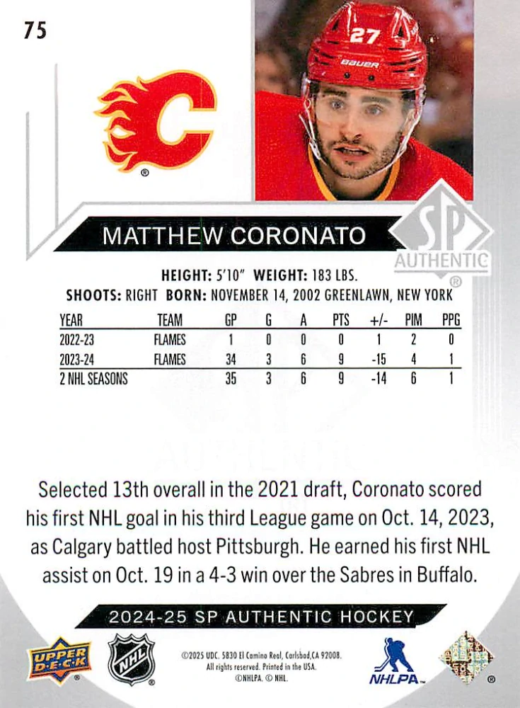 2024-25 UD SP Authentic - Matthew Coronato #75