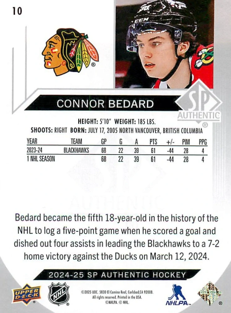 2024-25 UD SP Authentic - Connor Bedard #10