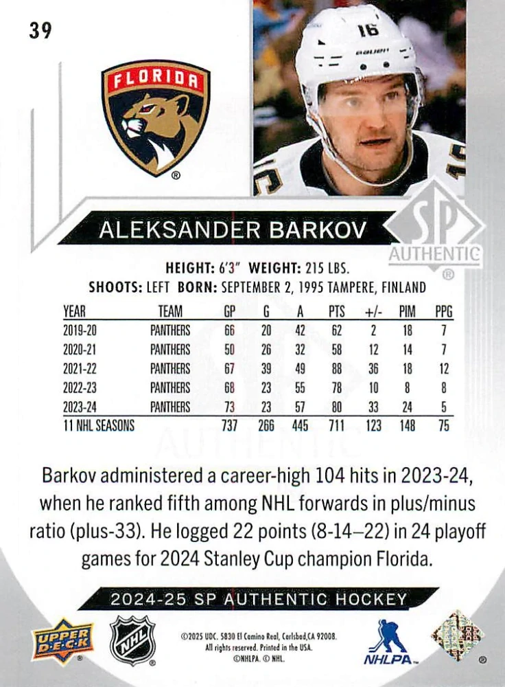 2024-25 UD SP Authentic - Aleksander Barkov #39