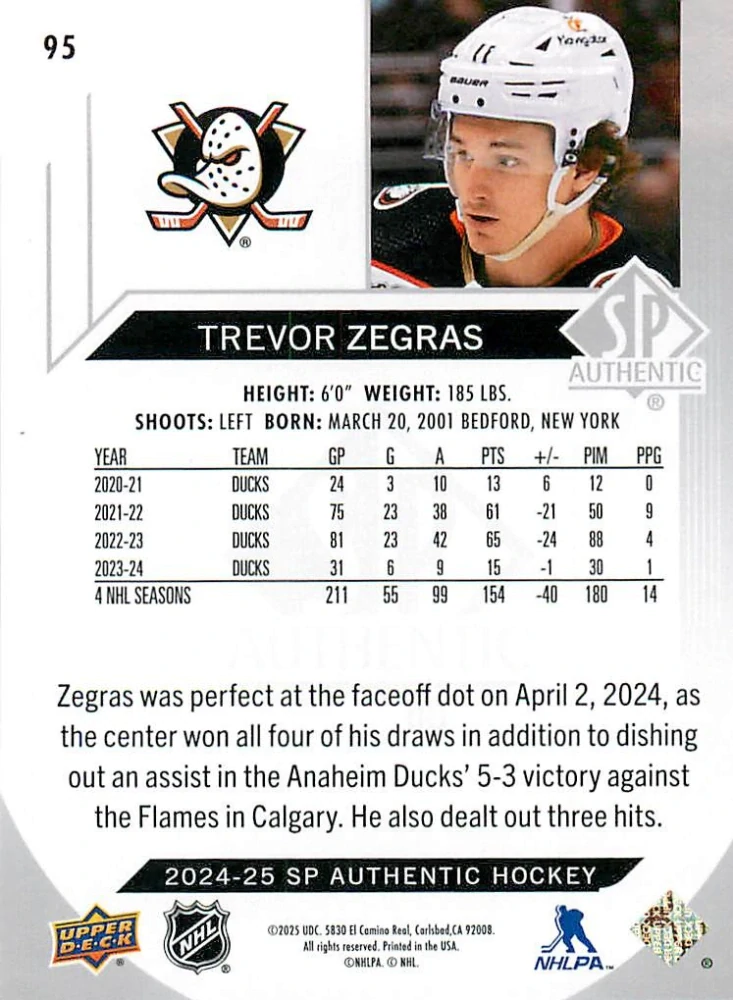 2024-25 UD SP Authentic - Trevor Zegras #95