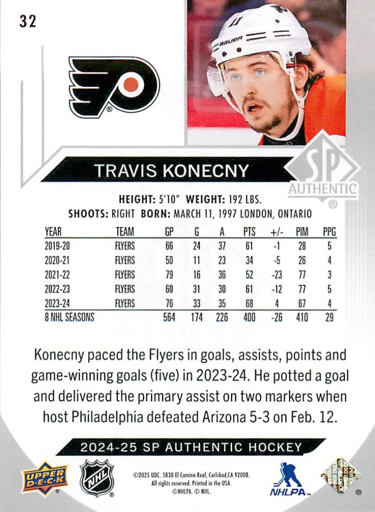 2024-25 UD SP Authentic - Travis Konecny #32