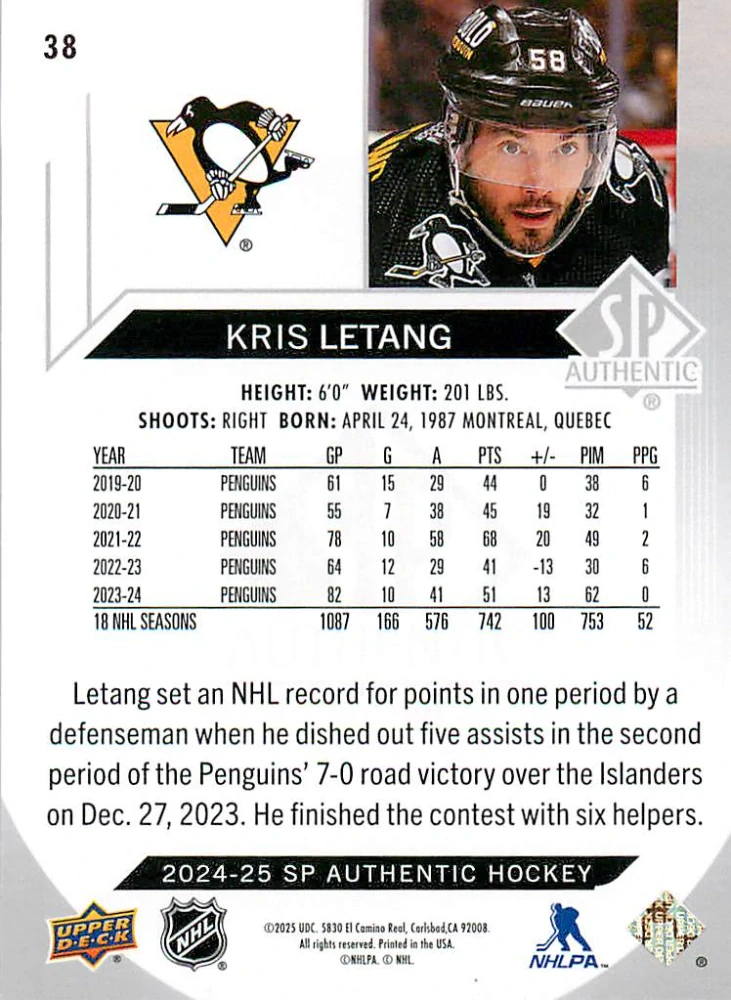 2024-25 UD SP Authentic - Kris Letang #38