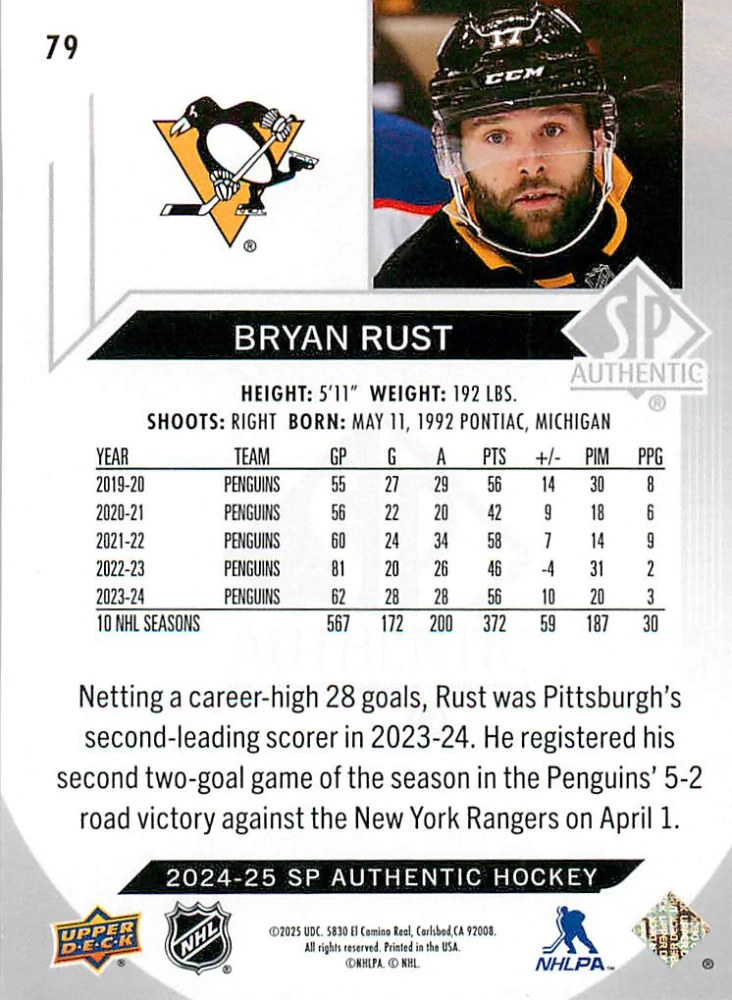 2024-25 UD SP Authentic - Bryan Rust #79