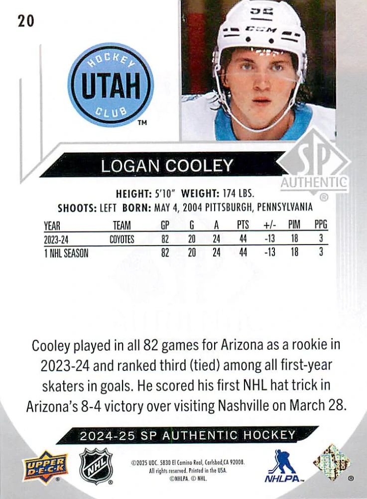 2024-25 UD SP Authentic - Logan Cooley #20