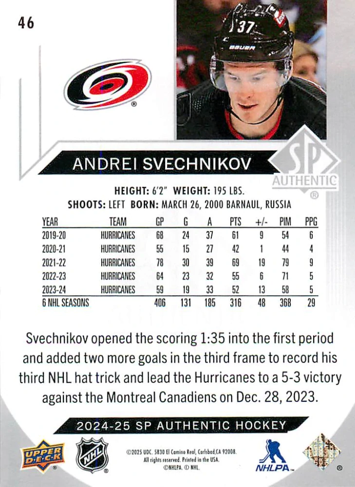 2024-25 UD SP Authentic - Andrei Svechnikov #46