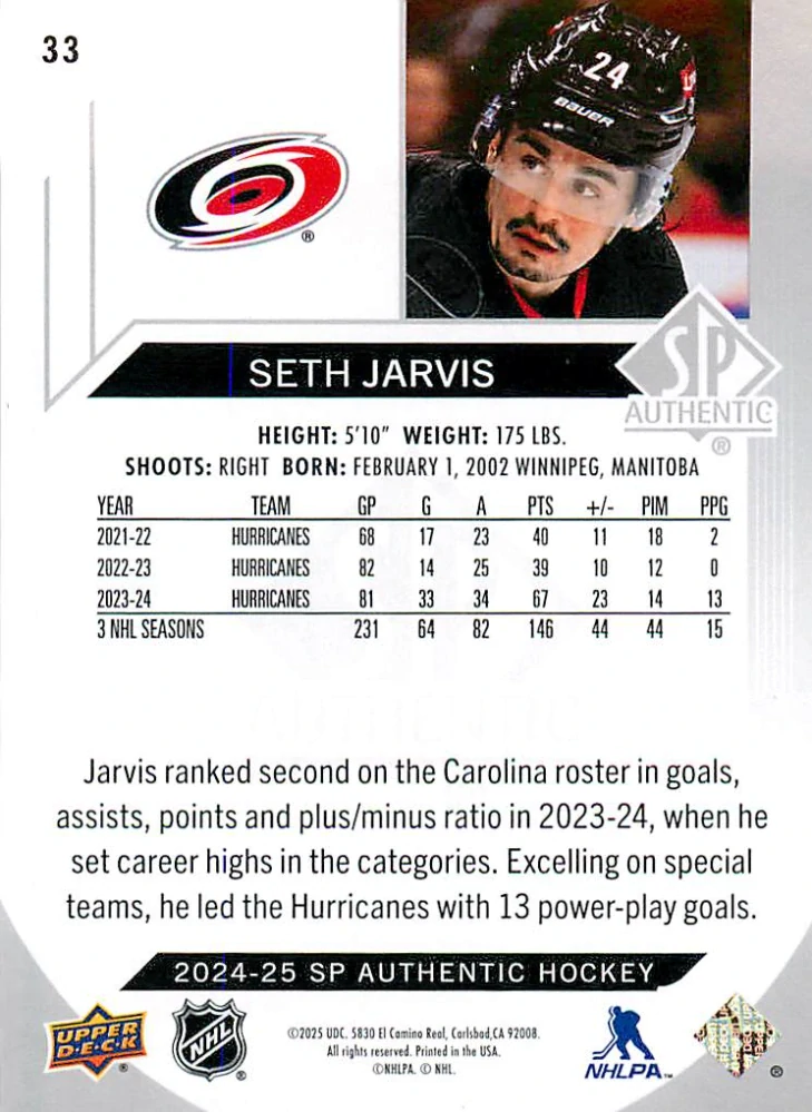 2024-25 UD SP Authentic - Seth Jarvis #33