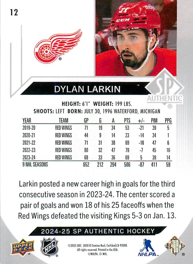 2024-25 UD SP Authentic - Dylan Larkin #12
