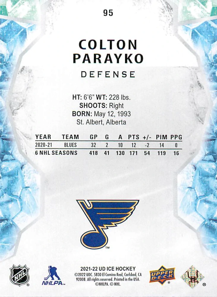 2021-22 UD Ice - Colton Parayko #95