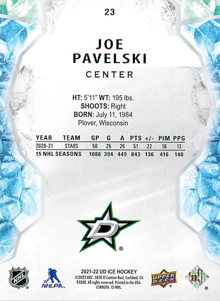 2021-22 UD Ice - Joe Pavelski #23
