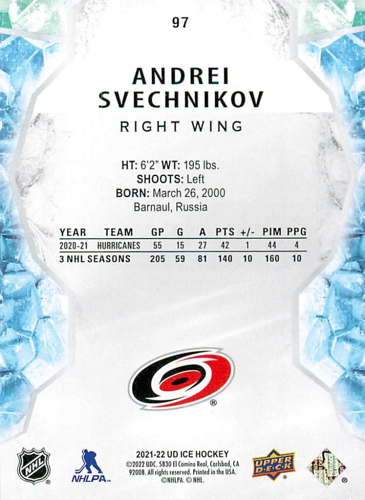 2021-22 UD Ice - Andrei Svechnikov #97