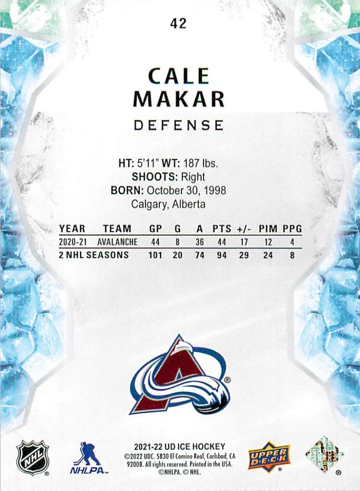 2021-22 UD Ice - Cale Makar #42